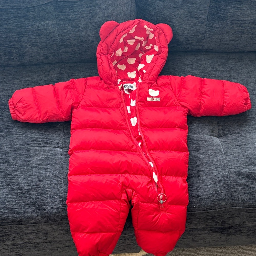 Moschino Red Infant Snowsuit with Heart Lining